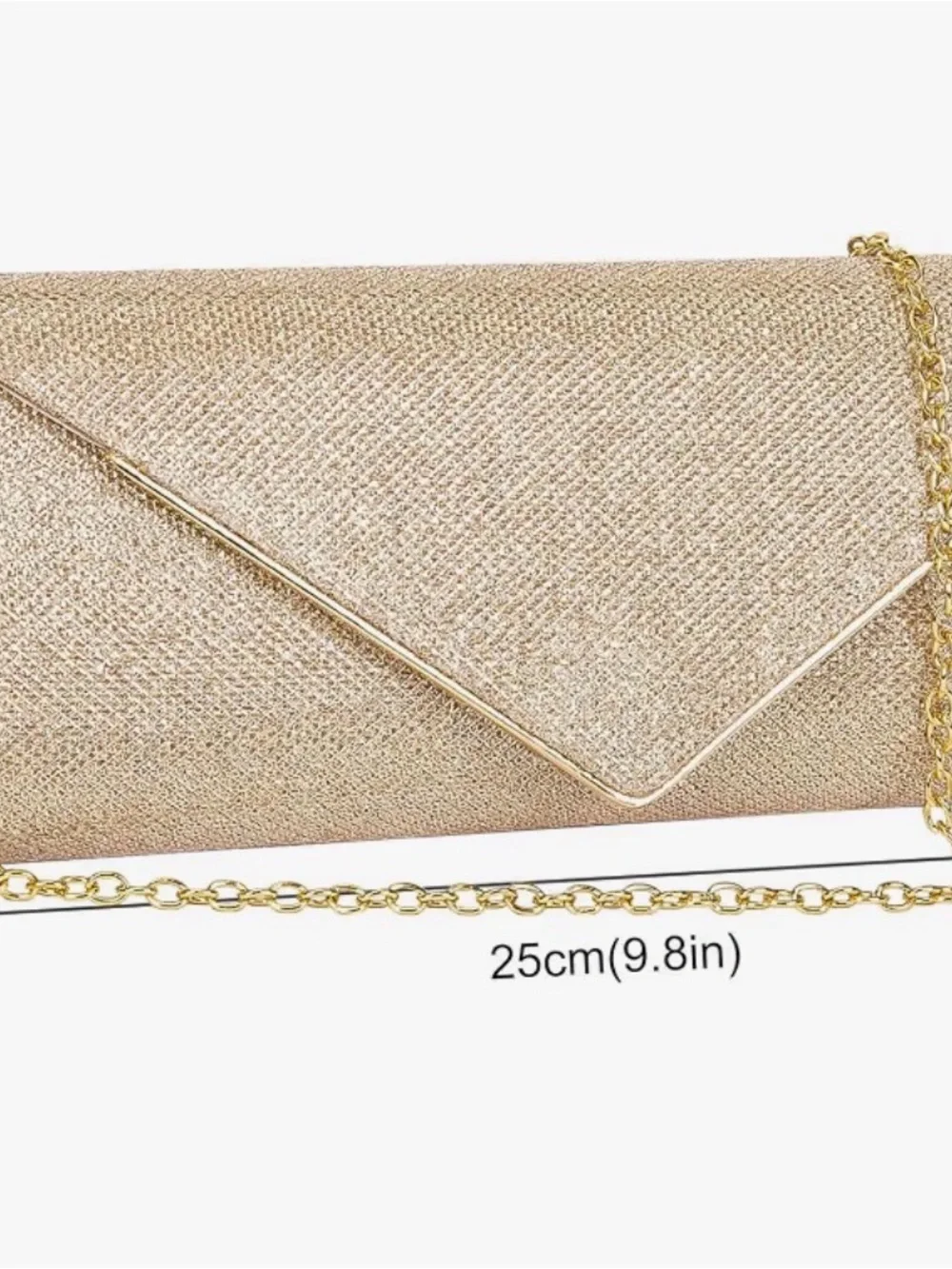 Gold Sparkle Envelope Clutch with Chain Strap